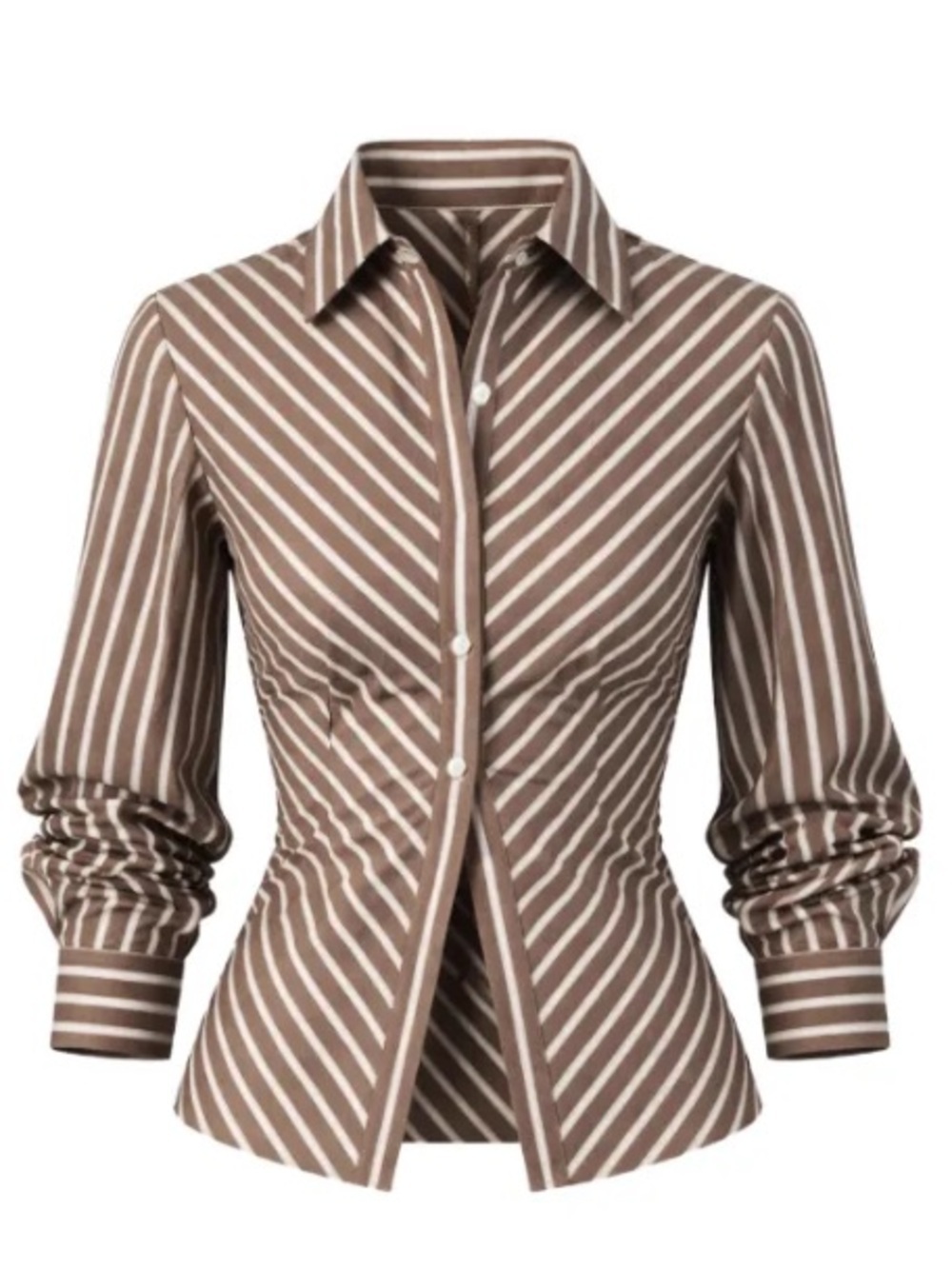 Hevron Drexel Shirt NWOT Women's Button-Down Blouse in Brown White Diagonal